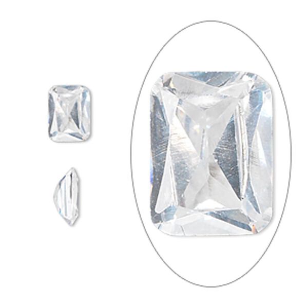 Gem, cubic zirconia, white, 8x6mm faceted spider cut, Mohs hardness 8-1/2. Sold individually. image number 0