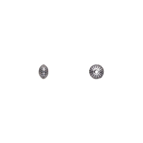 Bead, antiqued sterling silver, 4.5x3mm corrugated saucer. Sold per pkg of 10. image number 0