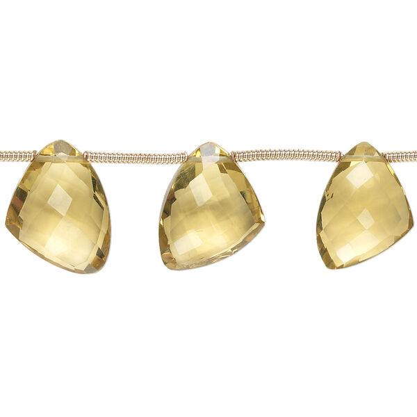 Golden quartz 1pkg6, hand-cut top-drilled faceted irregular triangle bead graduated 12x9x9mm-15x12x12mm image number 0