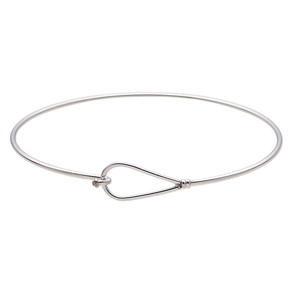 Bracelet, bangle, stainless steel, 10mm wide teardrop, 8 inches with hook-and-eye clasp. Sold individually. image number 0