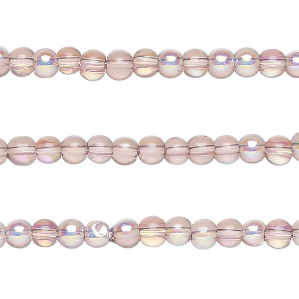 Bead, glass, pkg/(3) 6 inches, translucent lavender AB, 5mm round. image number 0