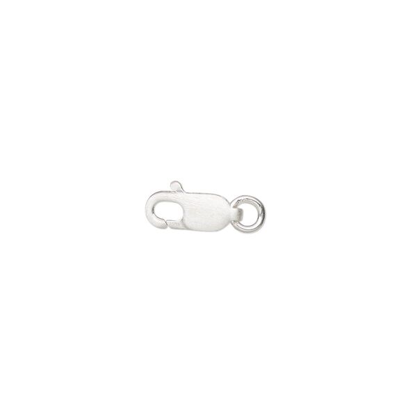 Clasp, lobster claw, satin-finished sterling silver, 10x4mm with 4mm closed jump ring. Sold individually. image number 0