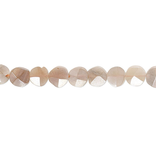 Peach moonstone 1pkg1, luster hand-cut faceted flat round bead 8 inch 5-6mm image number 0