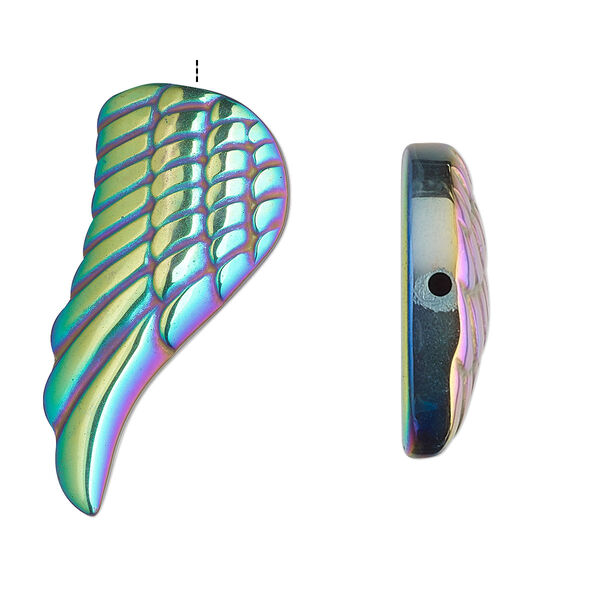 Hemalyke™ 1pkg1, electroplated half-drilled 1-sided wing focal 48x23mm image number 0