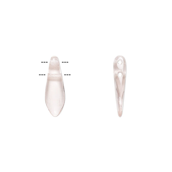 Bead, Czech pressed glass, transparent light rose, 16x5mm top-drilled dagger with 2 holes. Sold per pkg of 20. image number 0