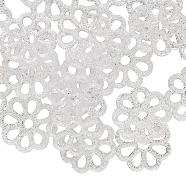 Component, acrylic, transparent clear, 14mm flower with cutout design. Sold per pkg of 24. image number 0