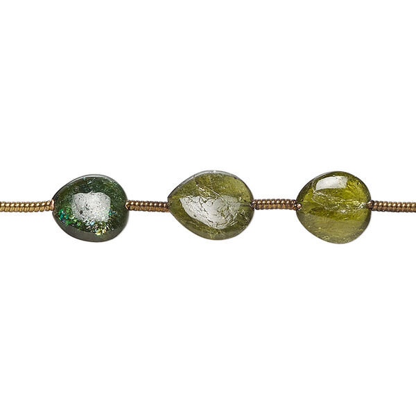 Green tourmaline 1pkg15,hand-cut puffed teardrop bead natural 6x7mm-11x10mm image number 0