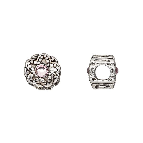 Bead, Dione®, antique silver-plated pewter (tin-based alloy) and crystal rhinestone, alexandrite purple, 11mm double-sided round with star design. Sold individually. image number 0