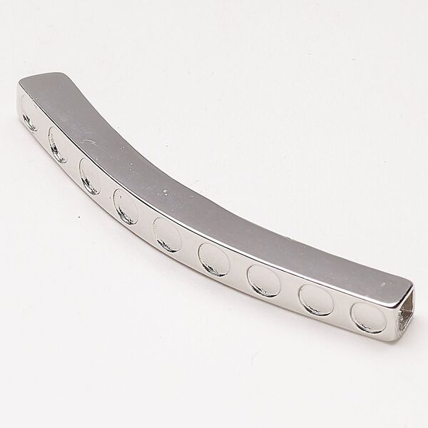 Bead slide brass 1pk 58x11mm curved square tube, silver finish image number 0