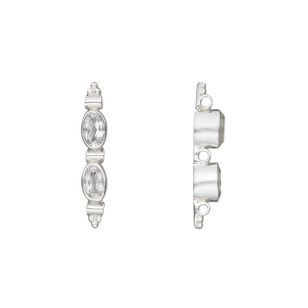 White topaz / sterling silver 1pkg1, faceted oval bead spacer bar natural 5x3mm / 21x4mm image number 0