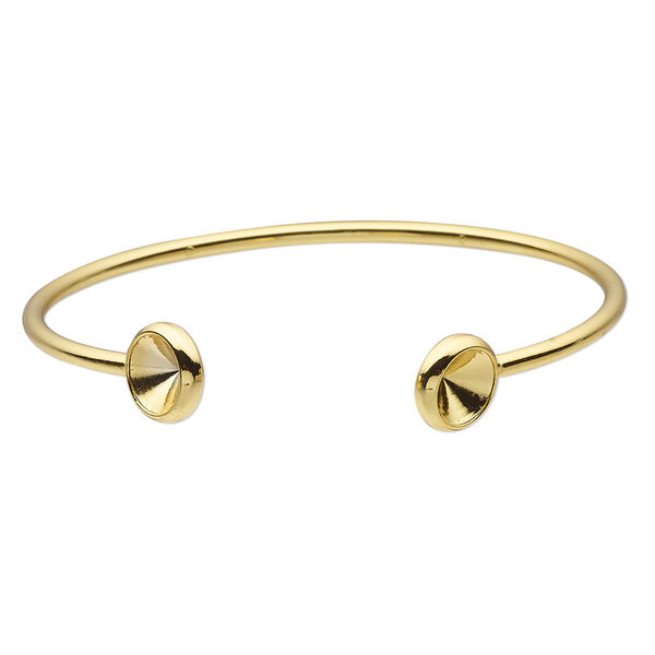 Bracelet, Almost Instant Jewelry®, cuff, gold-finished brass, 11mm wide with (2) SS39 rivoli glue-in settings, 7 inches. Sold individually. image number 0