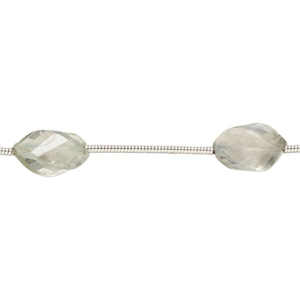 Green quartz 1pkg6, hand-cut faceted twisted oval bead 9x6mm-13x8mm image number 0