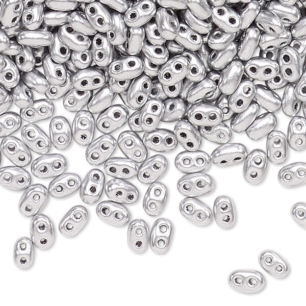 Seed bead, Preciosa Twin™ Czech glass, pkg/50g, 5x2.5mm oval, opaque silver silver, (01700). image number 0