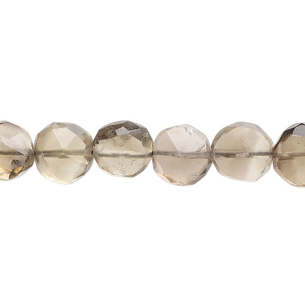 Smoky quartz 1pkg1, hand-cut faceted puffed flat round bead 14 inch 8-10mm image number 0