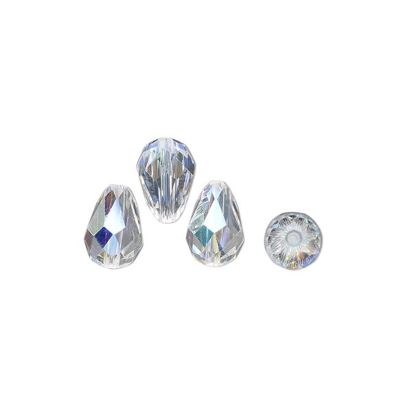 Bead 4pk crystal AB, vintage Preciosa Czech crystal 9x6mm teardrop image number 0
