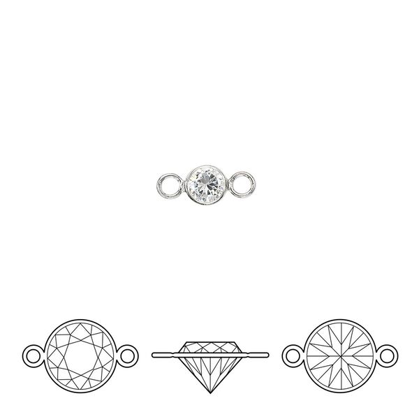 Link, sterling silver and cubic zirconia, clear, 4.5mm round with 4mm faceted round. Sold individually. image number 0