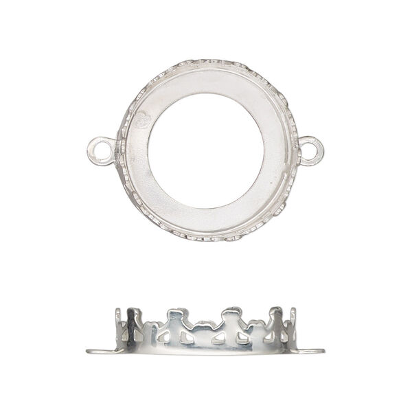 Link, sterling silver, 19mm round with crown edge and open back with 18mm round cabochon bezel setting. Sold individually. image number 0