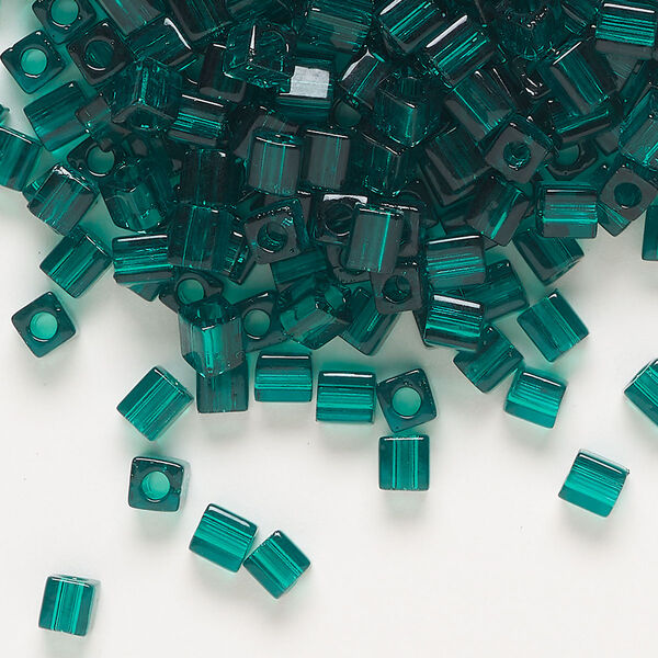 Seed bead, Miyuki, glass, pkg/250g, 3.5-3.7mm square, transparent dark green (SB-147). image number 0