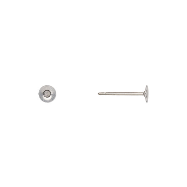 Earstud, titanium and stainless steel, 4mm flat pad, 21 gauge. Sold per pkg of 50 pairs. image number 0