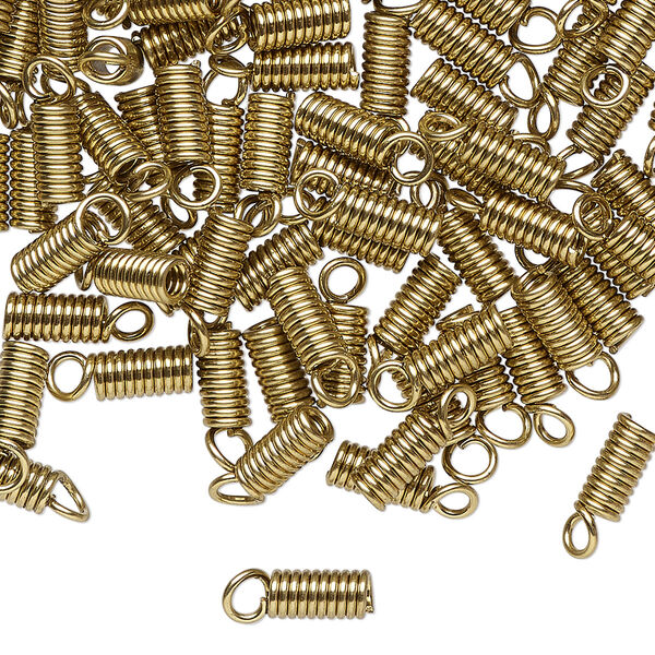 Cord coil, gold-finished brass, glue-in, 10x3mm with loop, 1.9mm inside diameter. Sold per 1-ounce pkg. image number 0