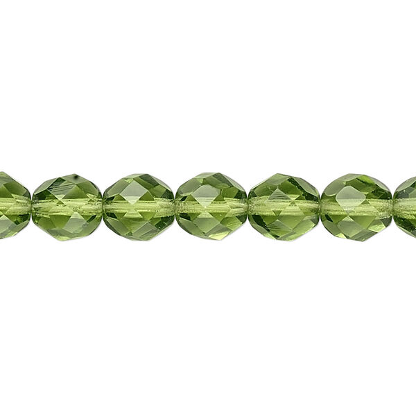 Bead, Czech fire-polished glass, transparent olivine, 8mm faceted round. Sold per 15-1/2" to 16" strand, approximately 50 beads. image number 0