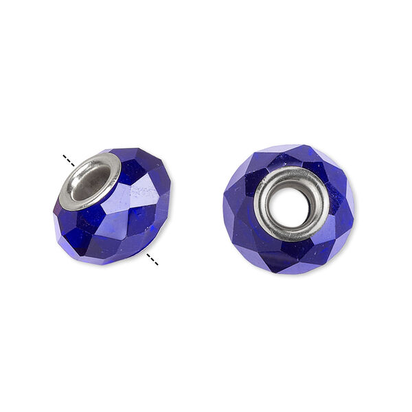 Bead 10pk 32 facets cobalt blue silver plate, Celestial Crystal® Dione® 14x9mm rondelle image number 0