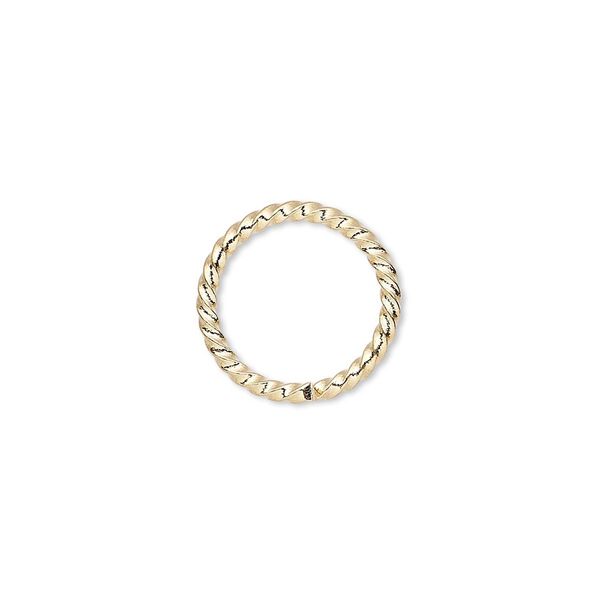 Jump ring, gold-plated brass, 15mm twisted round, 11.8mm inside diameter, 14 gauge. Sold per pkg of 100. image number 0