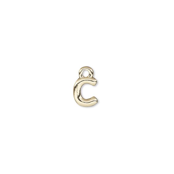 Charm, gold-finished "pewter" (zinc-based alloy), 7.5x6.5mm alphabet letter C. Sold per pkg of 2. image number 0