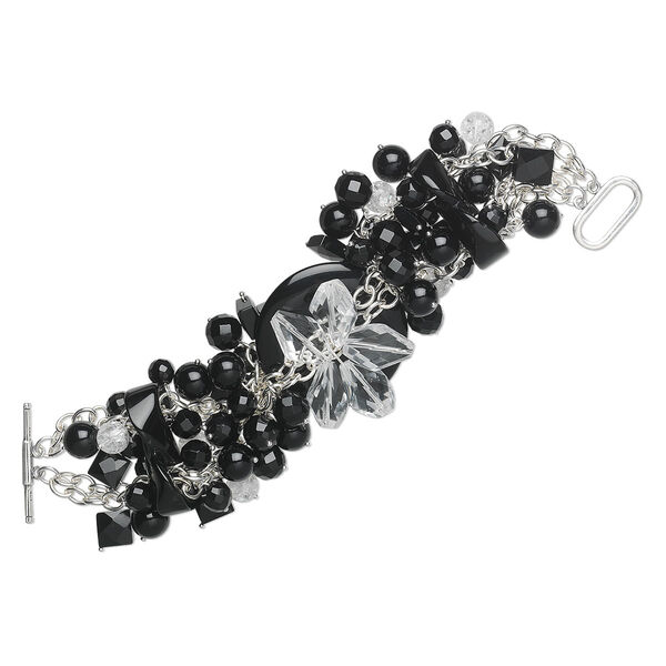 Bracelet, One of a Kind Jewelry, sterling silver / black onyx (dyed) / crystal, 7 inches. Only one available. image number 0