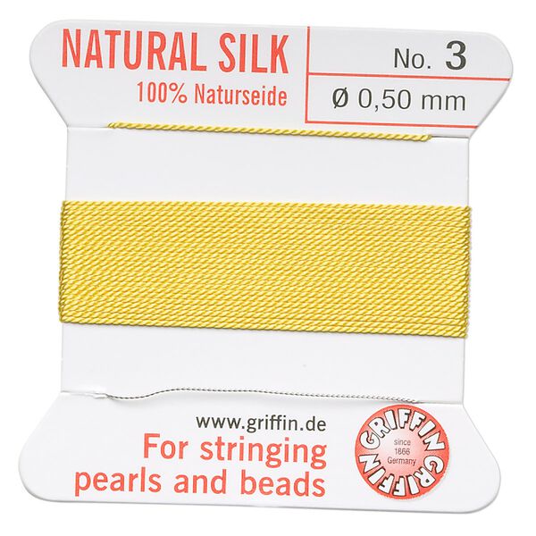 Thread, Griffin, silk, yellow, size #3. Sold per 2-meter card (approximately 78 inches). image number 0