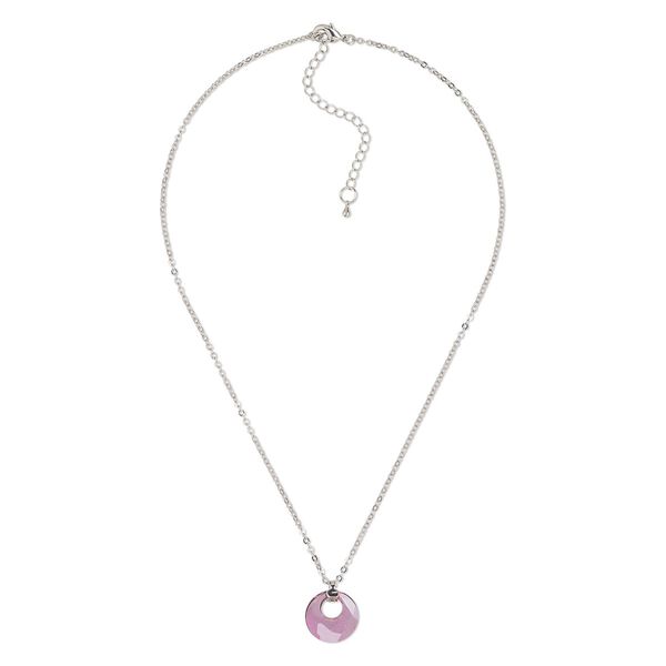 Necklace, Everyday Jewelry™, Crystal Passions® and silver-plated "pewter", lilac shadow, 21x18mm faceted go-go, 17-1/2 inches with 2-1/2 inch extender chain and lobster claw clasp. Sold individually. image number 0