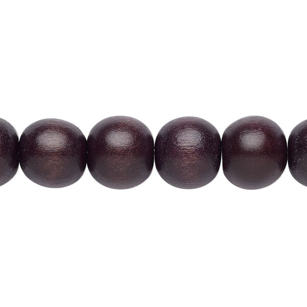 Bead, Taiwanese cheesewood (dyed / waxed), chocolate brown, 9-10mm round. Sold per pkg of (2) 15-1/2" to 16" strands. image number 0