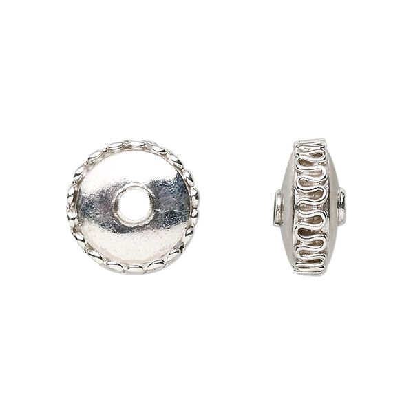 Bead, sterling silver, 14x6mm banded flat circle. Sold per pkg of 2. image number 0