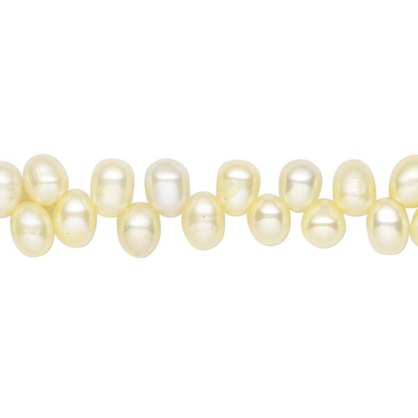 Pearl, cultured freshwater (dyed), yellow, 5x4mm-7x5mm top-drilled rice with 0.4-0.5mm hole, D grade, Mohs hardness 2-1/2 to 4. Sold per 15-inch strand. image number 0