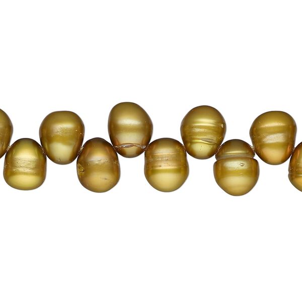 Pearl, cultured freshwater pearl (dyed), golden pear, 8x7mm-10x8mm top-drilled teardrop , D grade, Mohs hardness 2-1/2 to 4. Sold per 15" strand, approximately 80 beads. image number 0