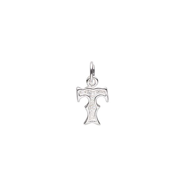 Charm, sterling silver, 9x7mm fancy block alphabet letter "T." Sold individually. image number 0