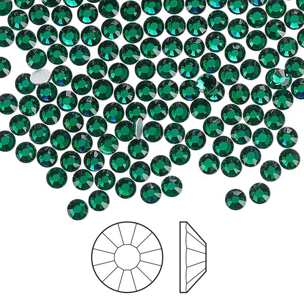 Flat back 144pk emerald foil back, Preciosa Viva 12® Czech crystal rhinestone 3-3.2mm chaton rose round SS12 image number 0