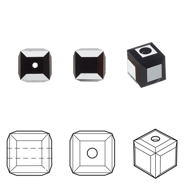 Bead 96pk jet, Swarovski® 8mm cube 5601 image number 0