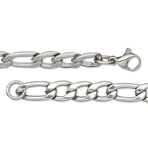Chain, stainless steel, 6.25mm figaro, 24 inches with lobster claw clasp. Sold individually. image number 0