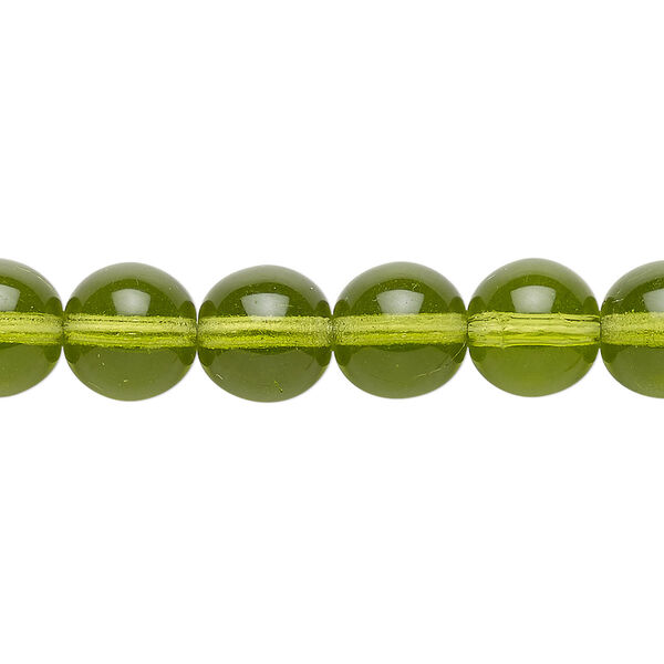 Bead, Czech glass druk, transparent olivine, 10mm round. Sold per 15-1/2" to 16" strand. image number 0