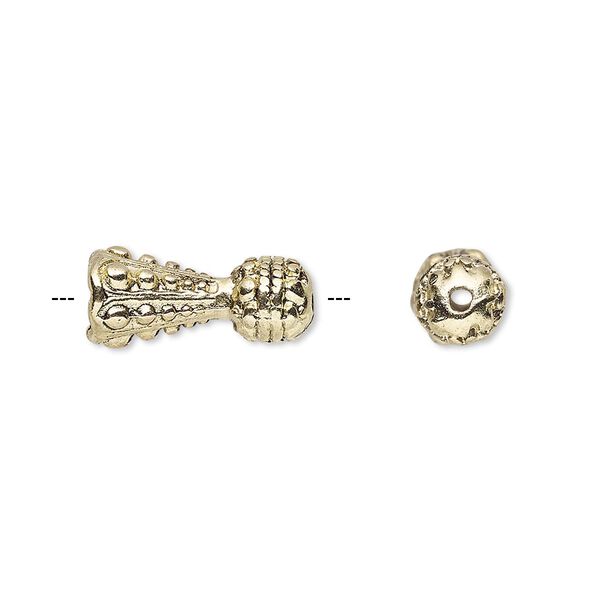 Bead, antique gold-finished "pewter" (zinc-based alloy), 16.5x7mm beaded fancy cone. Sold per pkg of 6. image number 0