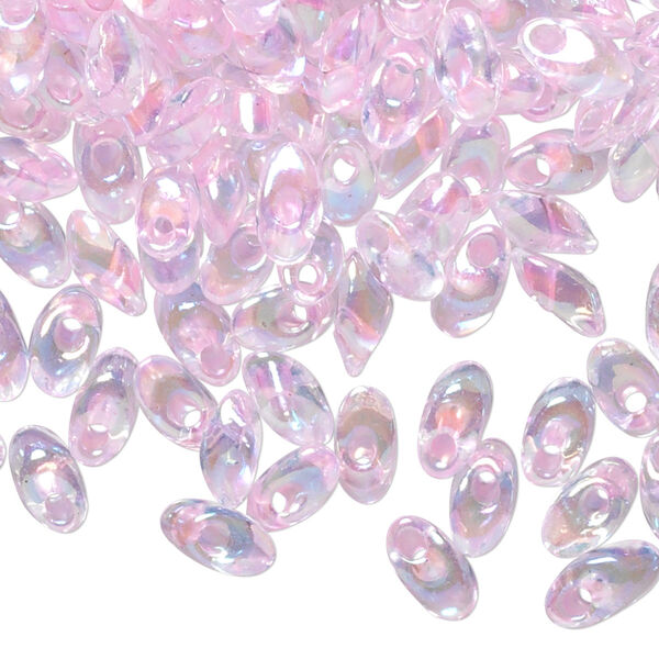 Seed bead, Miyuki, glass, pkg/50g, 7x4mm long magatama, translucent luster rainbow clear/pink, (LMA-2144). image number 0