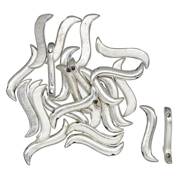 Spacer, antique silver-finished "pewter" (zinc-based alloy), 18x6mm curve, fits up to 13.5mm round beads. Sold per pkg of 25. image number 0