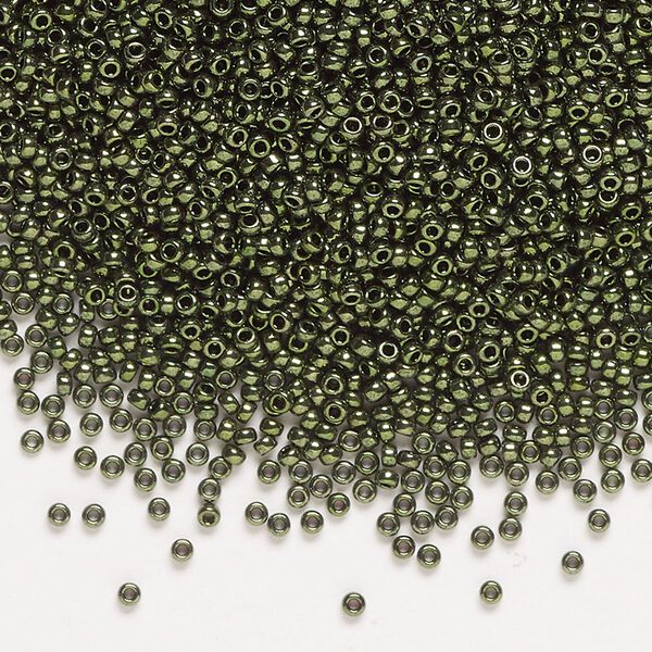 Seed bead, Miyuki, glass, pkg/250g, #15 rocaille, opaque metallic olive (RR-459). image number 0