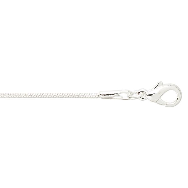 Chain, silver-plated brass, 1mm snake, 18 inches with 1-inch extender chain and lobster claw clasp. Sold per pkg of 4. image number 0