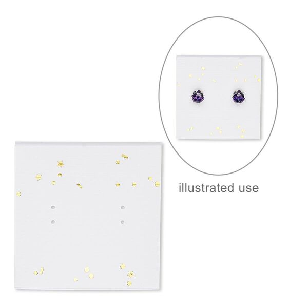Earring card, paper, white with gold-colored confetti, 2x2-inch square. Sold per pkg of 100. image number 0