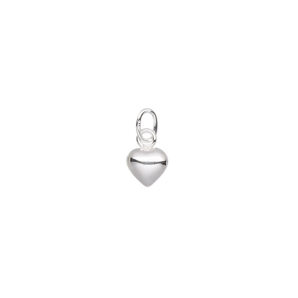 Charm, sterling silver, 6x6mm puffed heart. Sold per pkg of 6. image number 0