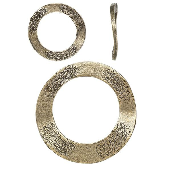 Focal and component, antique gold-finished brass, 20mm / 35mm / 54mm double-sided textured wavy donut. Sold per pkg of 6. image number 0