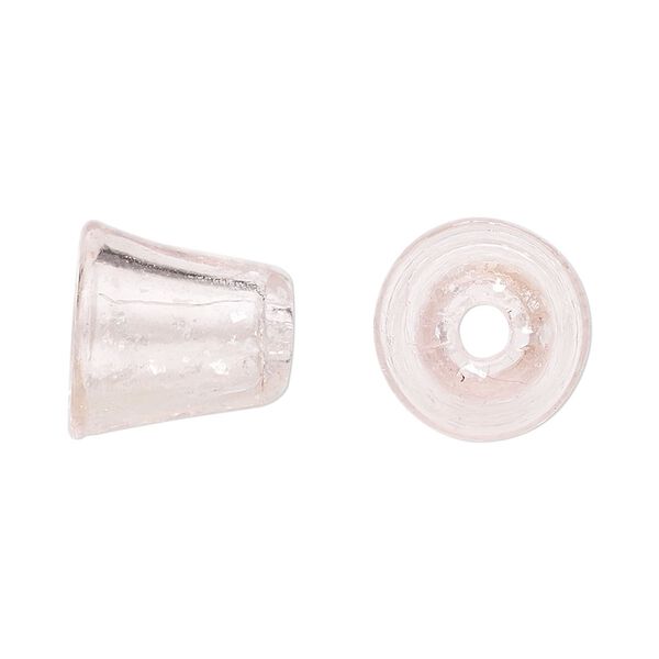 Cone, glass, transparent pink with silver-colored foil, 14x14mm with confetti pattern, 9mm inside diameter. Sold per pkg of 2. image number 0