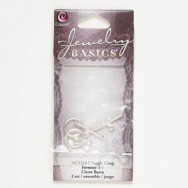 Clasp, toggle, silver-finished pewter (tin-based alloy), 16mm round. Sold per pkg of 2. image number 0
